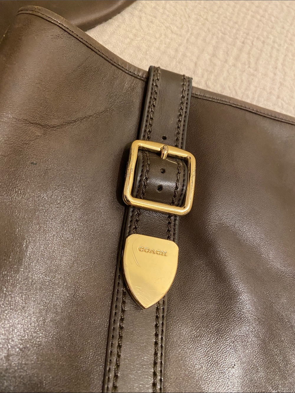 COACH Brown Leather Riding Boots with Gold Buckle. Size 7 - Picture 5 of 7